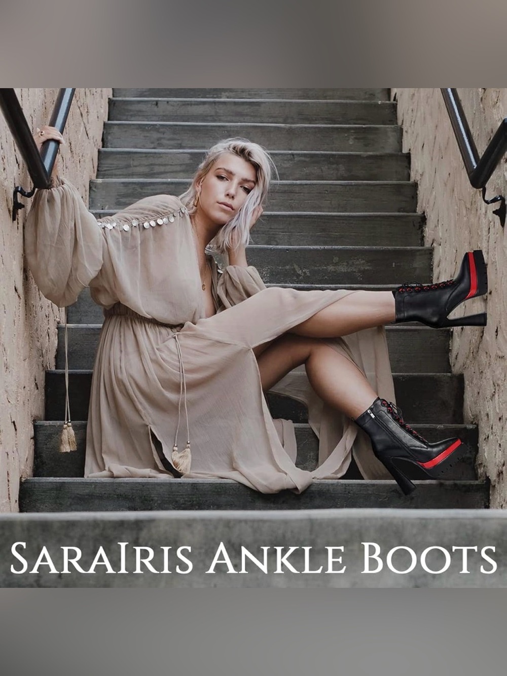 Red Black Women’s 8 Platform Ankle Boots - Chunky Block High Heel, Pointed Toe - Picture 4 of 8